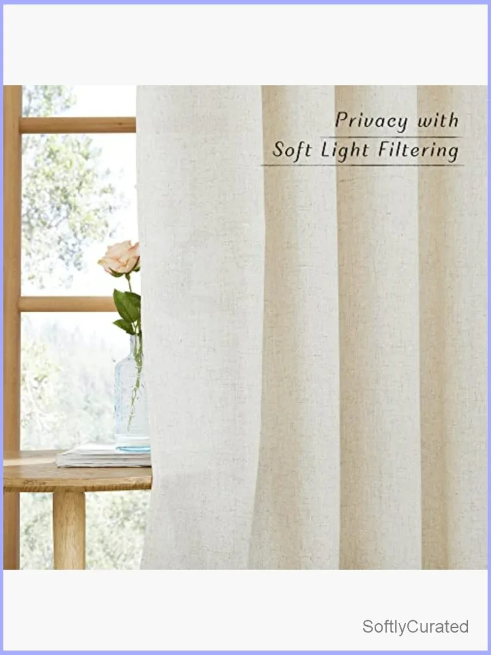Linen Curtain Panels 84 inch Long Grommet Top Semi Sheer Light Filtering 2 Pack